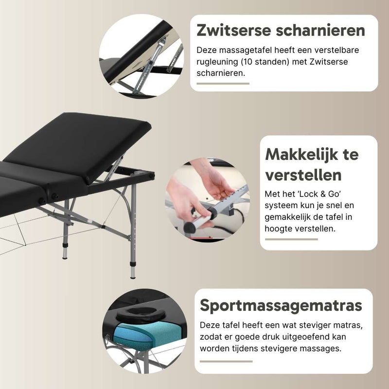 ZENGROWTH Foldable Massage Table Athlete Black 63.5cm