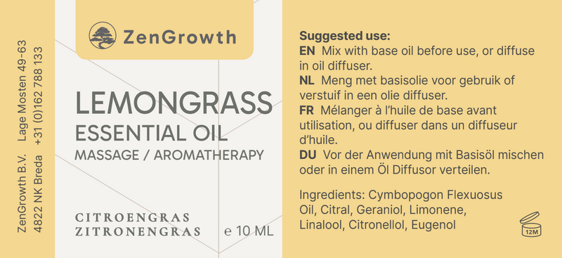 ZENGROWTH Biologische Etherische Olie Lemongrass Display inclusief 12 flesjes