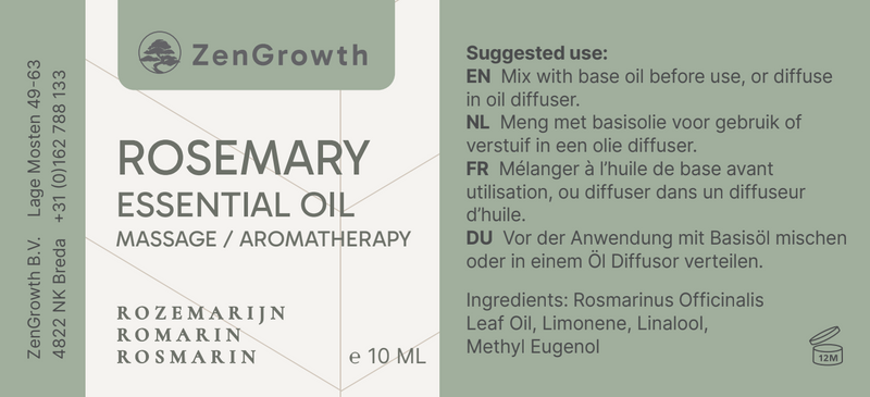 ZENGROWTH Organic Essential Oil Rosemary Display Including 12 Bottles