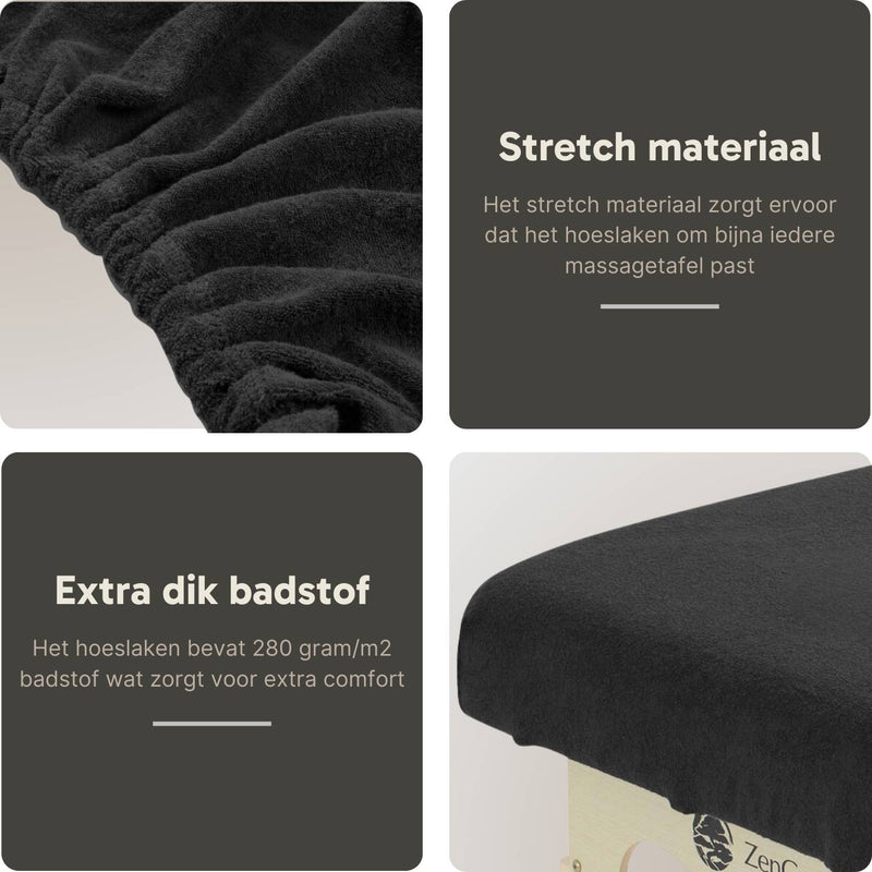 Terry Cloth Fitted Sheet for Massage Table Black with Face Cradle Cutout